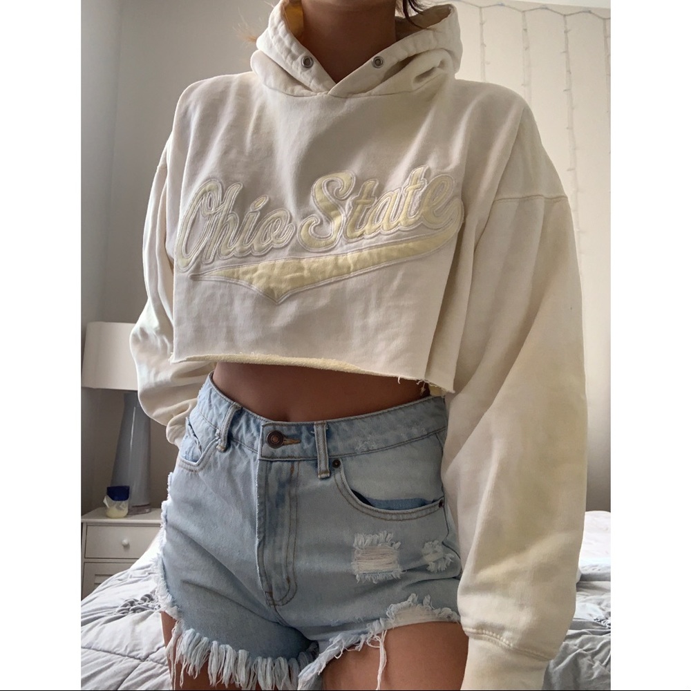 Ohio State Vintage Cropped Bleached Tie Dye Hoodie